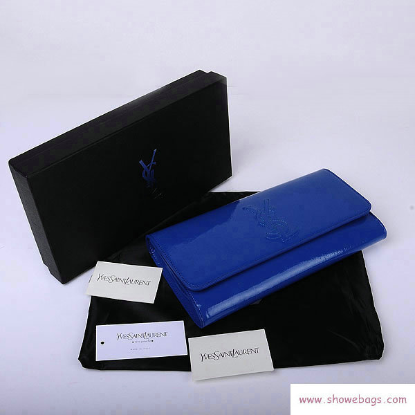 YSL belle de jour patent leather clutch 39321 blue